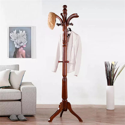 6ft Vintage Wooden Coat Rack Stand Floor Rack Clothes Hanger w 13 Hooks
