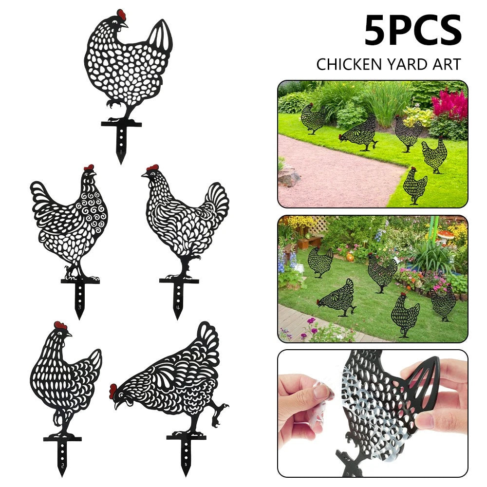 5x Chicken Yard Art Acrylic Garden Silhouette