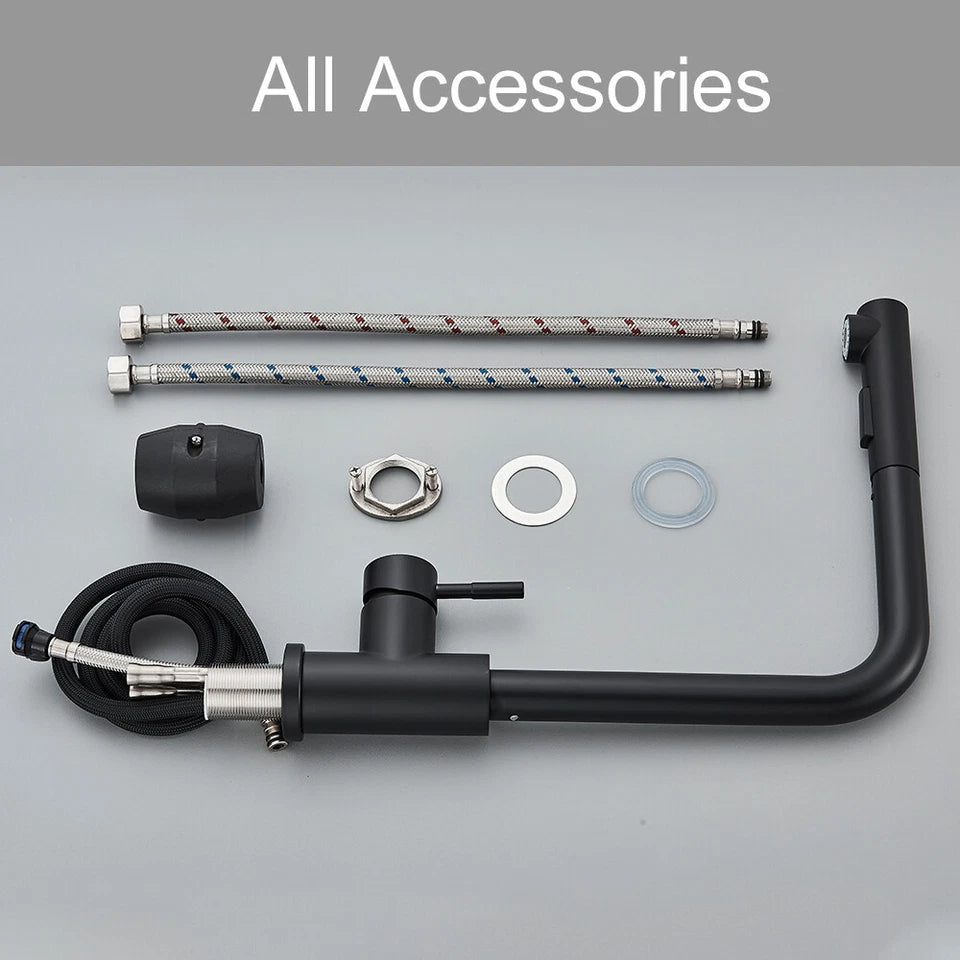 Black Kitchen Sink Faucet Pull Out 2-Mode Spray 360 Rotate Mixer Tap