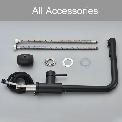 Black Kitchen Sink Faucet Pull Out 2-Mode Spray 360 Rotate Mixer Tap