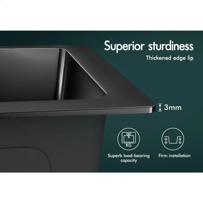 Kitchen Sink Stain- less Steel Drop in Flush Under Mount 340X310MM Black
