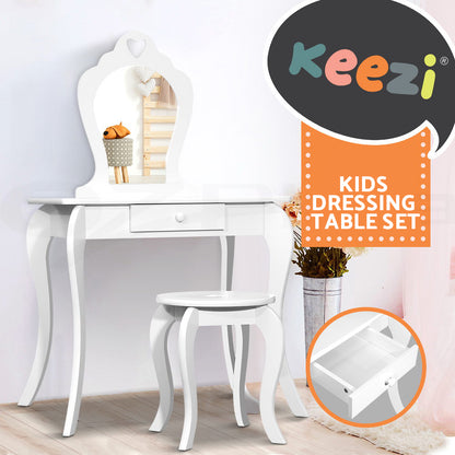 Kids Vanity Dressing Table Stool Set Mirror