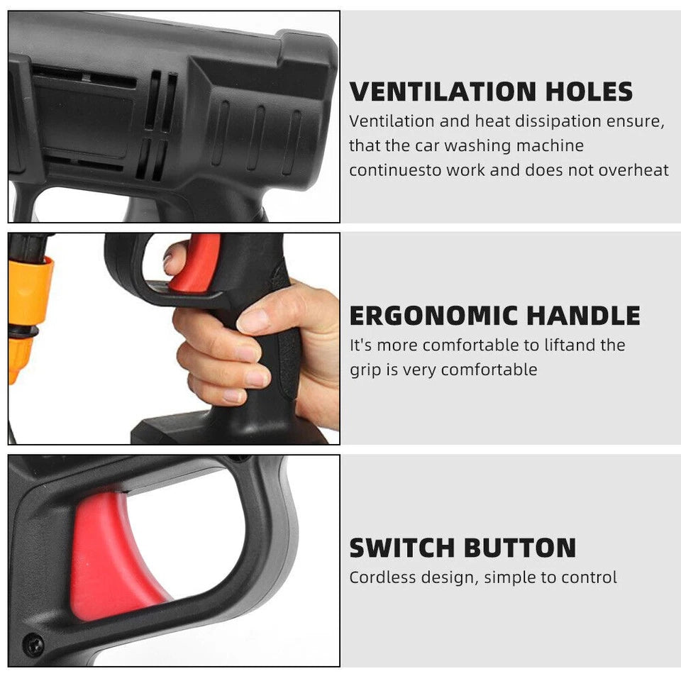Cordless Electric High Pressure Wash Water Spray Gun Car Cleaner with 2*Battery