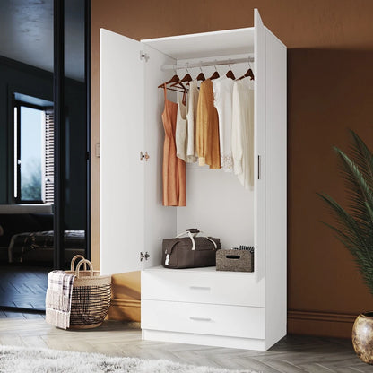 Wooden Wardrobe 2 Door 2 Drawer