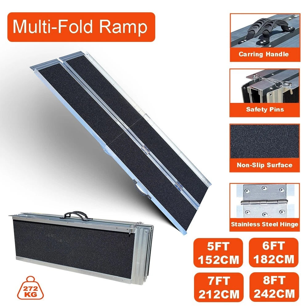 Multi folding Wheelchair Ramp 272kg Rated Portable Non-Slip