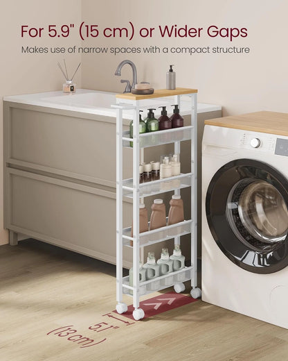 Slim Rolling Cart, 5-Tier Storage Cart, Narrow Cart with Handle