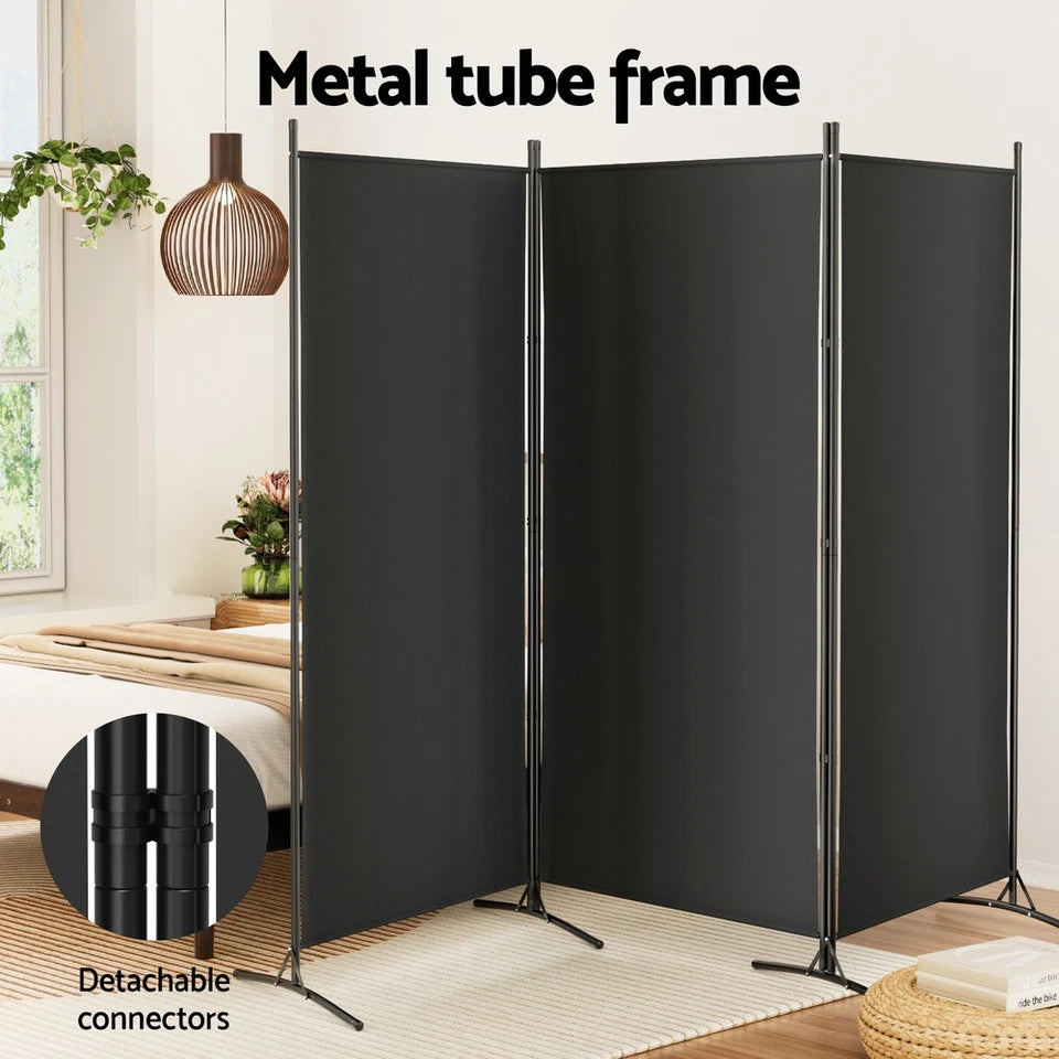 3 Panel Black Room Divider Screen 260 x 180cm Fabric
