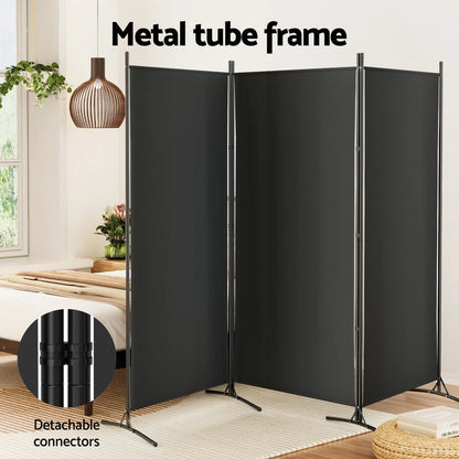 3 Panel Black Room Divider Screen 260 x 180cm Fabric