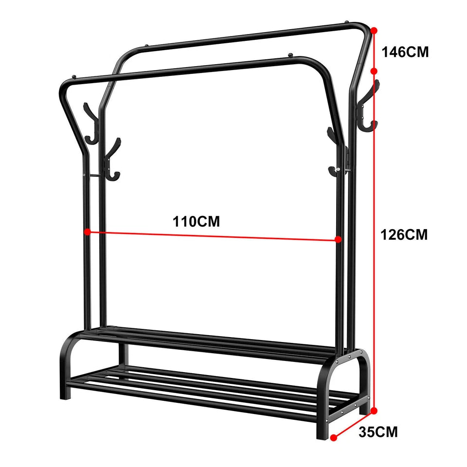 Double Clothes Rail Rack with Shoe Storage Shelf AU