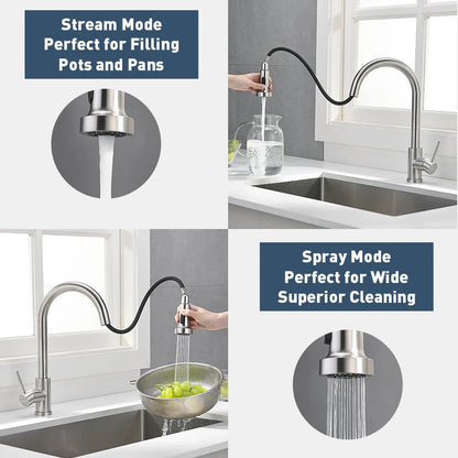Kitchen Mixer Tap pull out Brushed Nickel 360° Swivel 2-Mode Spray