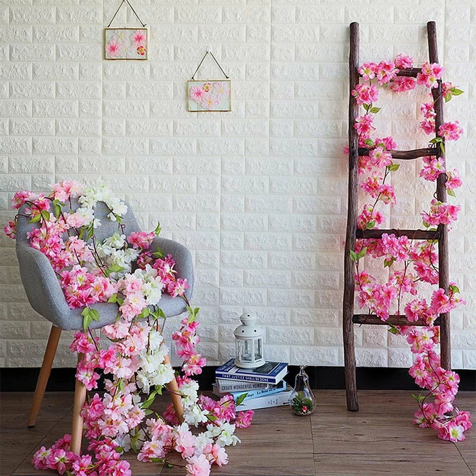2.1M Artificial Silk Sakura Flowers Fake Vine Ivy