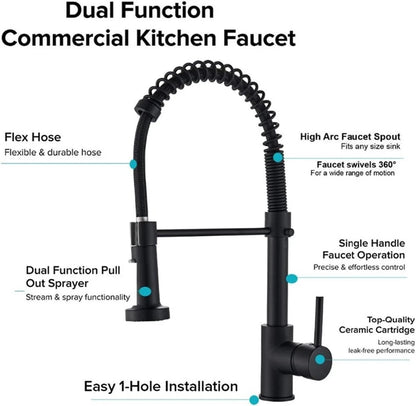 Black Pull Out Sink Taps 360° Swivel Sin