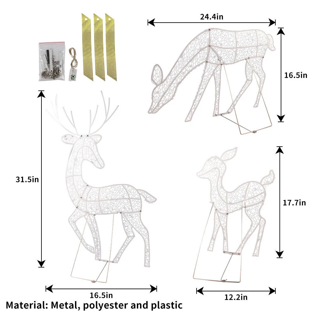 3PCS Christmas Iron Reindeer Elk Led Light Decoration