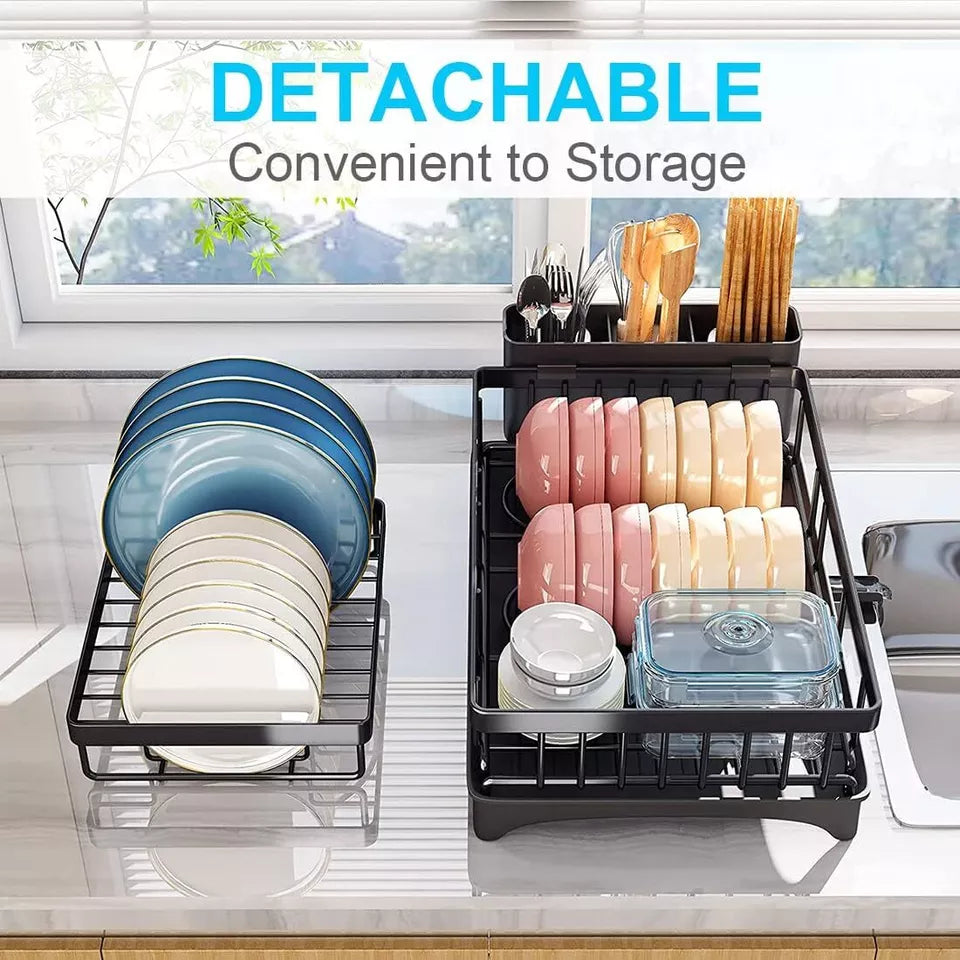 Dish Drying Rack with Cup Holder Tray Kitchen Organiser