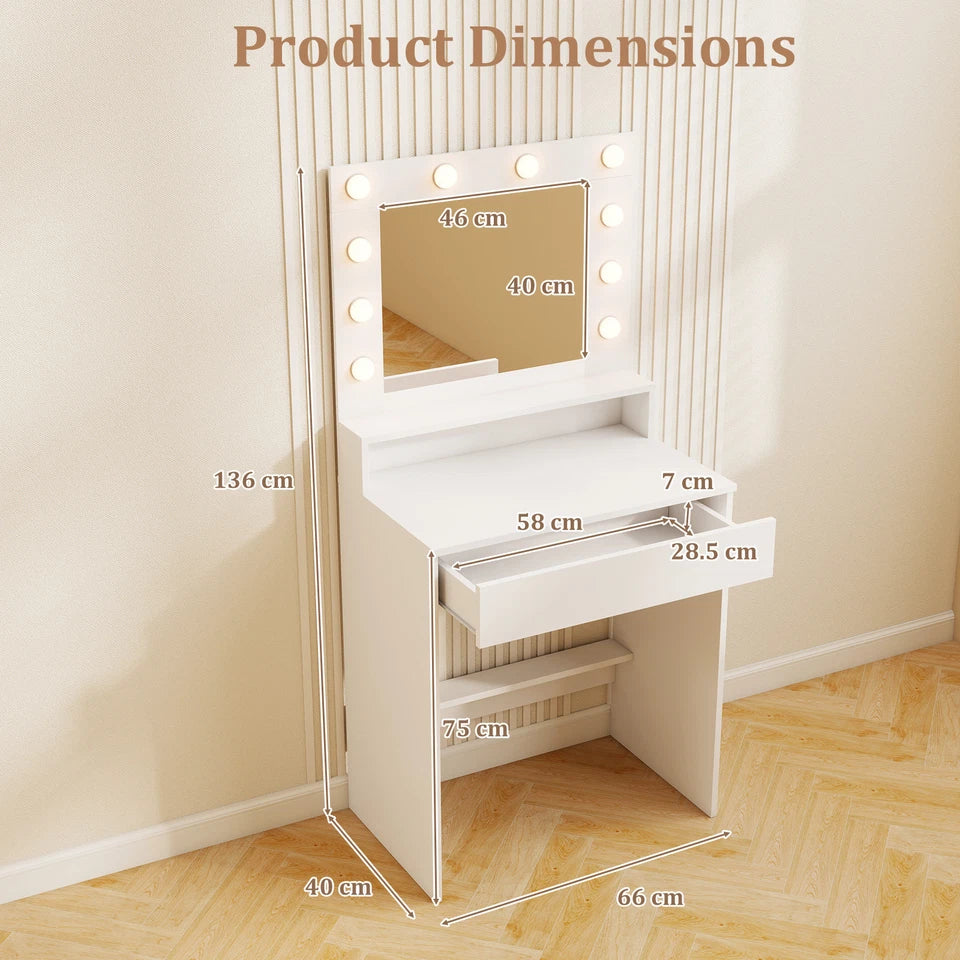 Vanity Desk Makeup Table w/ 3 Light Modes