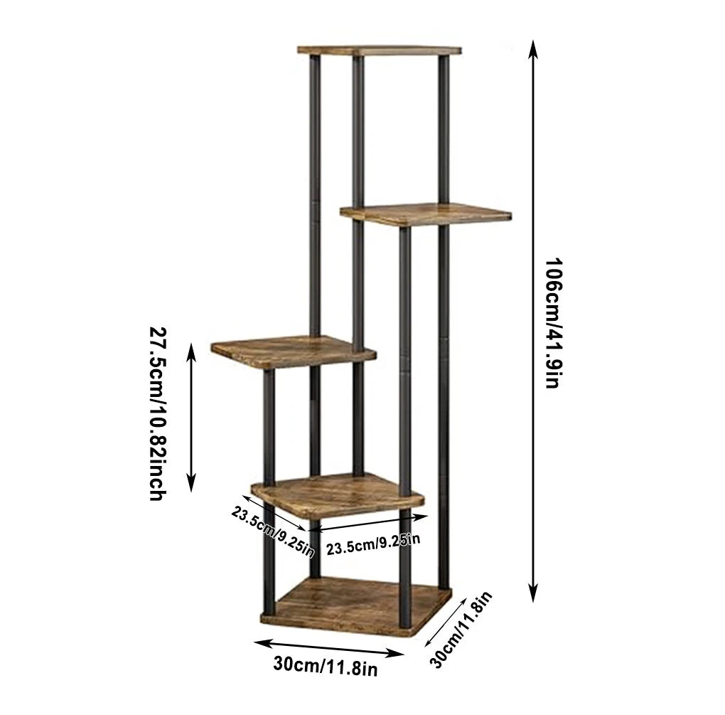 5 Tier Wood Tall Plant Stand Metal Rack