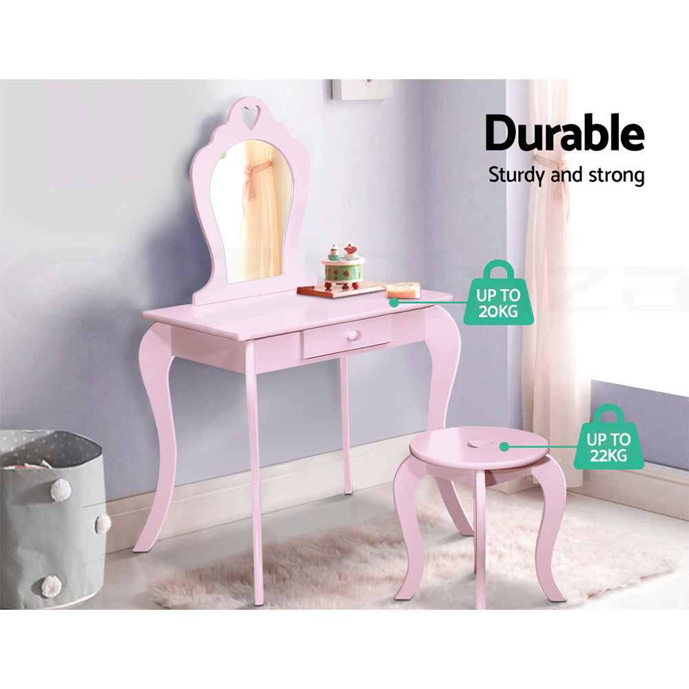 Kids Vanity Dressing Table Stool Set Mirror