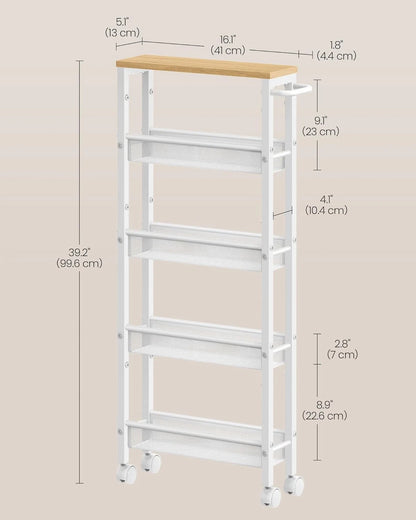 Slim Rolling Cart, 5-Tier Storage Cart, Narrow Cart with Handle