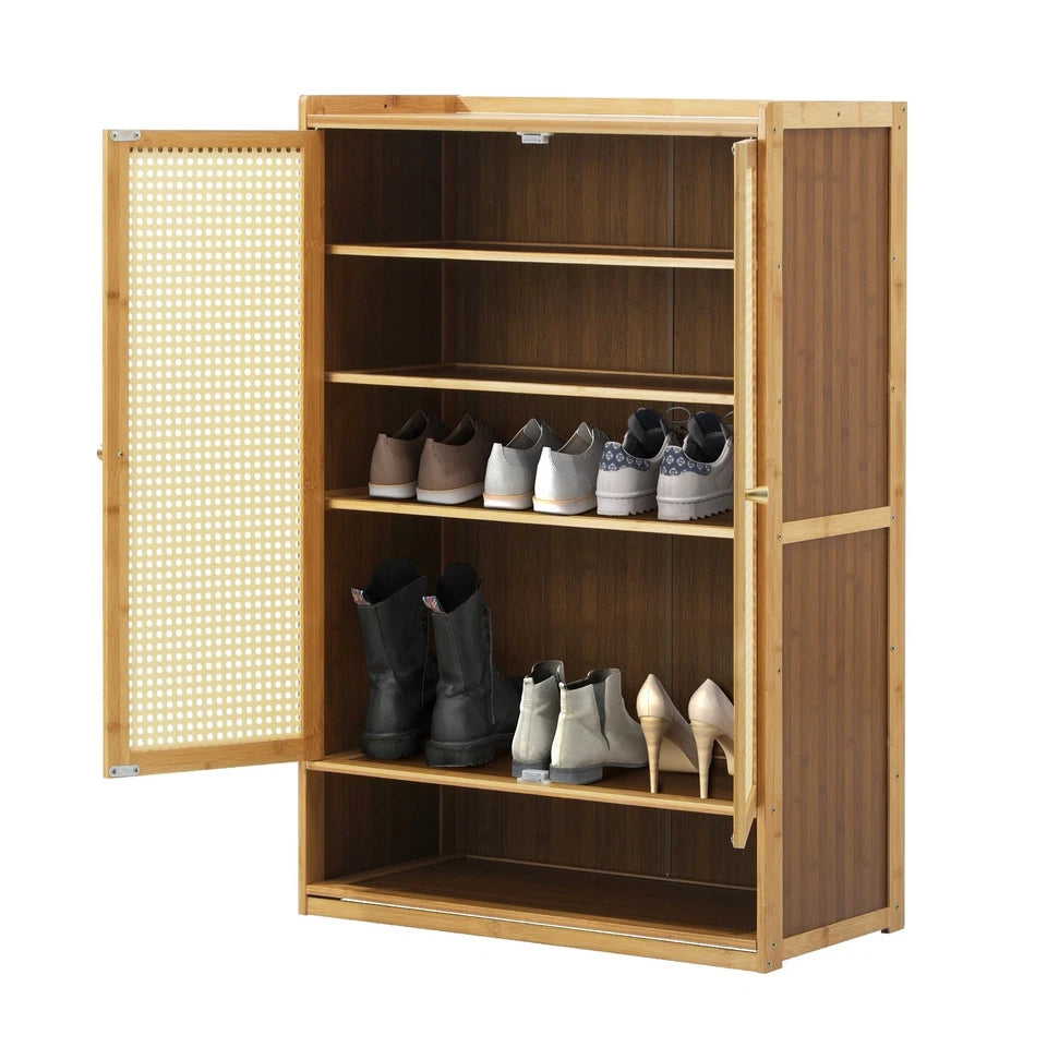 2 Doors Rattan Brown Shoe Storage Cabinet