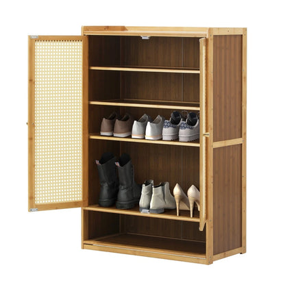 2 Doors Rattan Brown Shoe Storage Cabinet