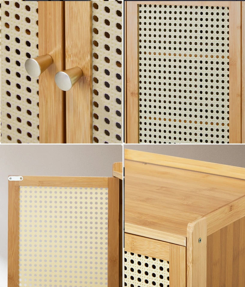 2 Doors Rattan Brown Shoe Storage Cabinet