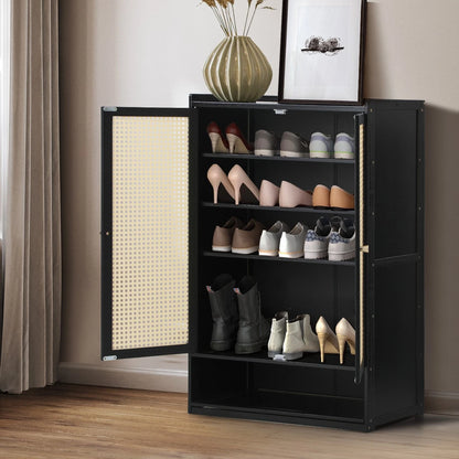 2 Doors Rattan Black Shoe Cabinet
