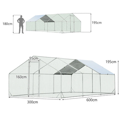 3x6x1.95m Metal Walk-in Chicken Coop