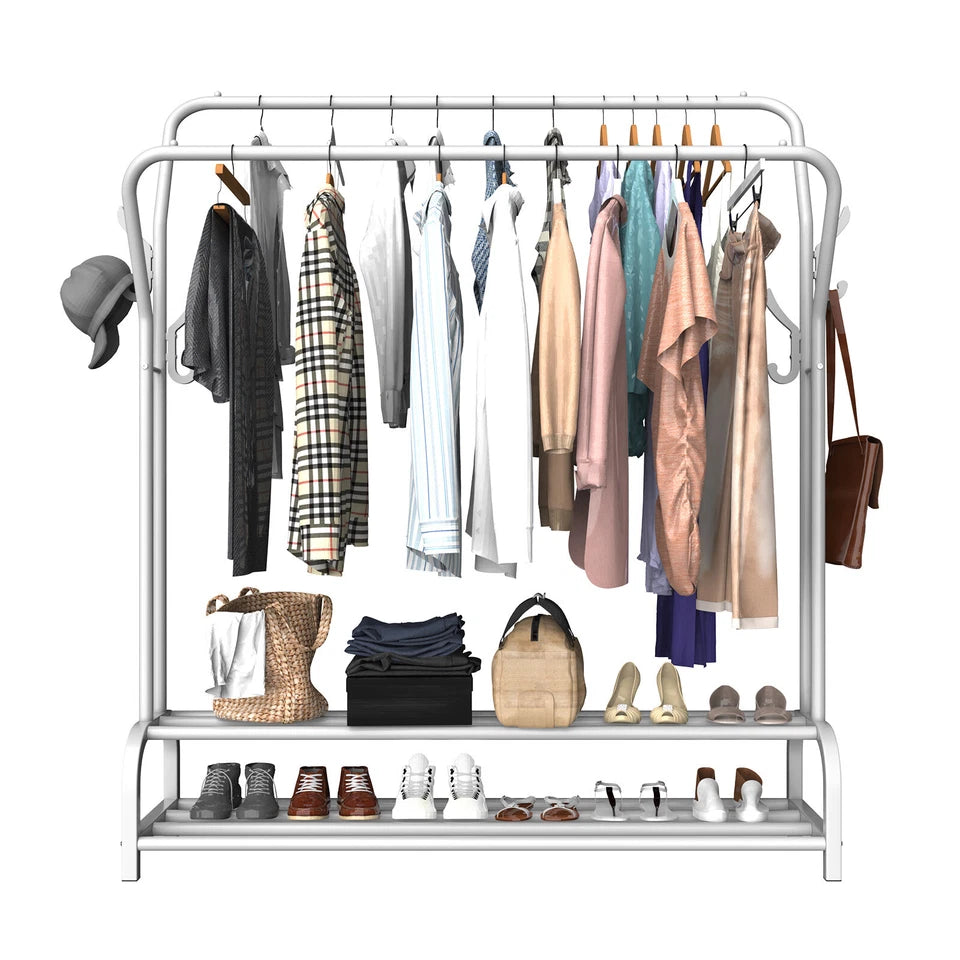 Double Clothes Rail Rack with Shoe Storage Shelf AU