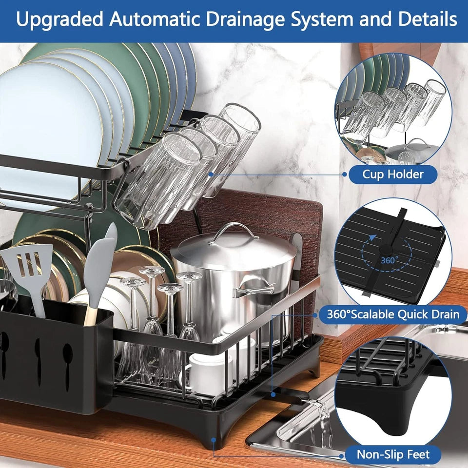 Dish Drying Rack with Cup Holder Tray Kitchen Organiser