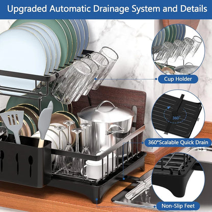Dish Drying Rack with Cup Holder Tray Kitchen Organiser