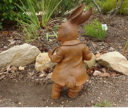 Rabbit Bunny Statue Rusty Cast Iron Garden Sculpture