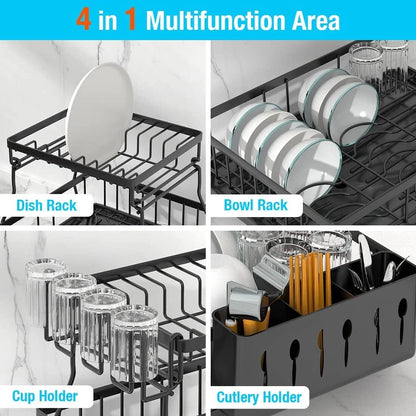 Dish Drying Rack with Cup Holder Tray Kitchen Organiser
