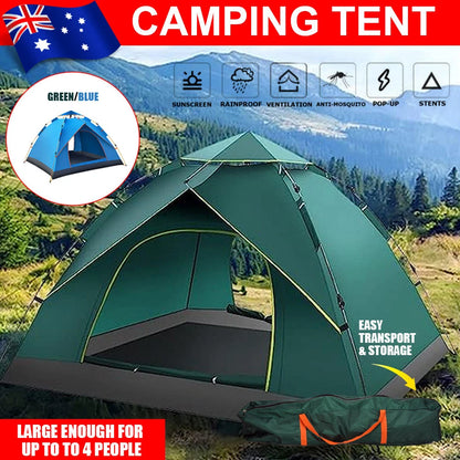 Instant Camping Tent 4 Person Auto Pop up Family Hiking Dome Waterproof Shelter