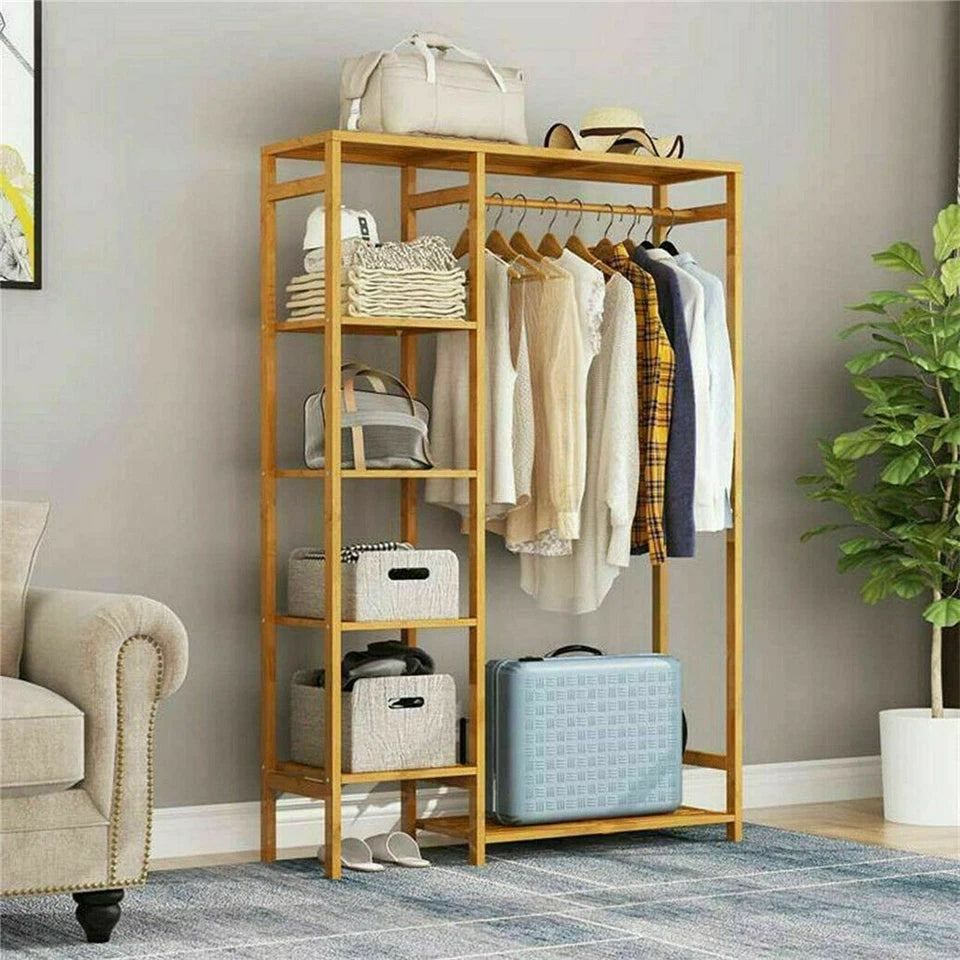 Open Wardrobe Bamboo Clothes Rail