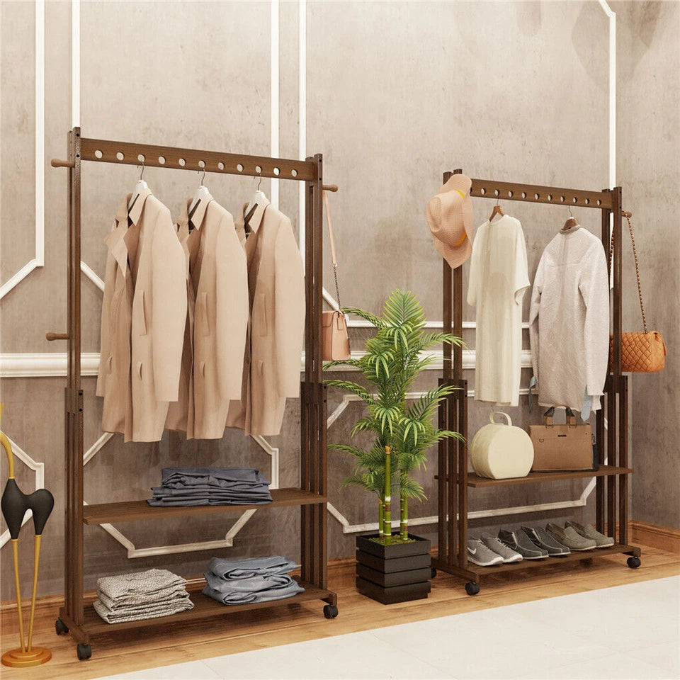 Wooden Clothes Rail Rack Garment Shoe Stand Open Wardrobe