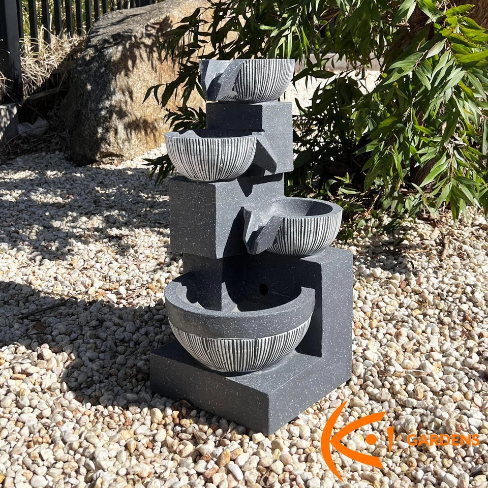 Garden Solar Water Fountain 4 Tiers Bird Bath with LED Light Outdoor 48cm