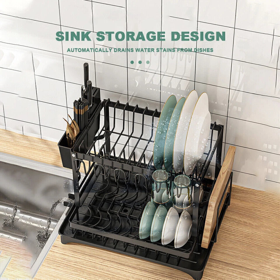 2 Tier Dish Drying Rack Plate Drainer