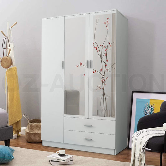 3 Door 2 Drawer Mirrored Wardrobe Cabinet 4 Storage Shelves