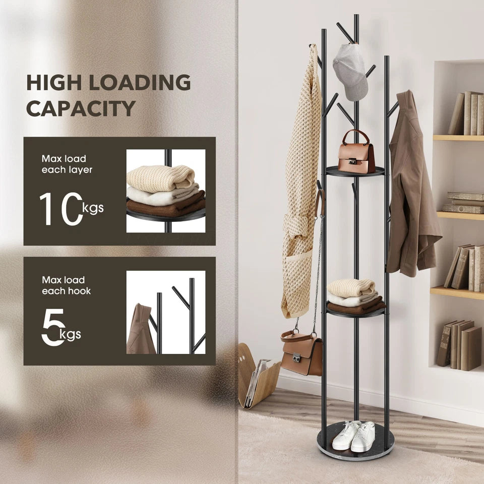 9 Hook Coat Rack Clothes Metal Tree Stand Hat Bag Hanger Holder Closet Black