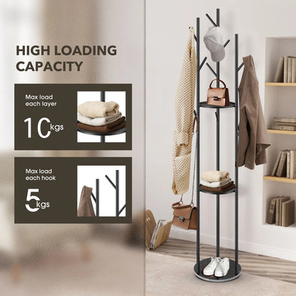 9 Hook Coat Rack Clothes Metal Tree Stand Hat Bag Hanger Holder Closet Black
