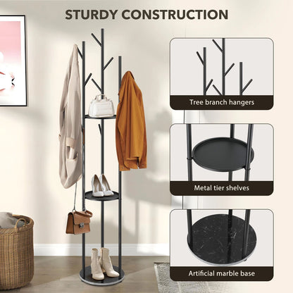 9 Hook Coat Rack Clothes Metal Tree Stand Hat Bag Hanger Holder Closet Black