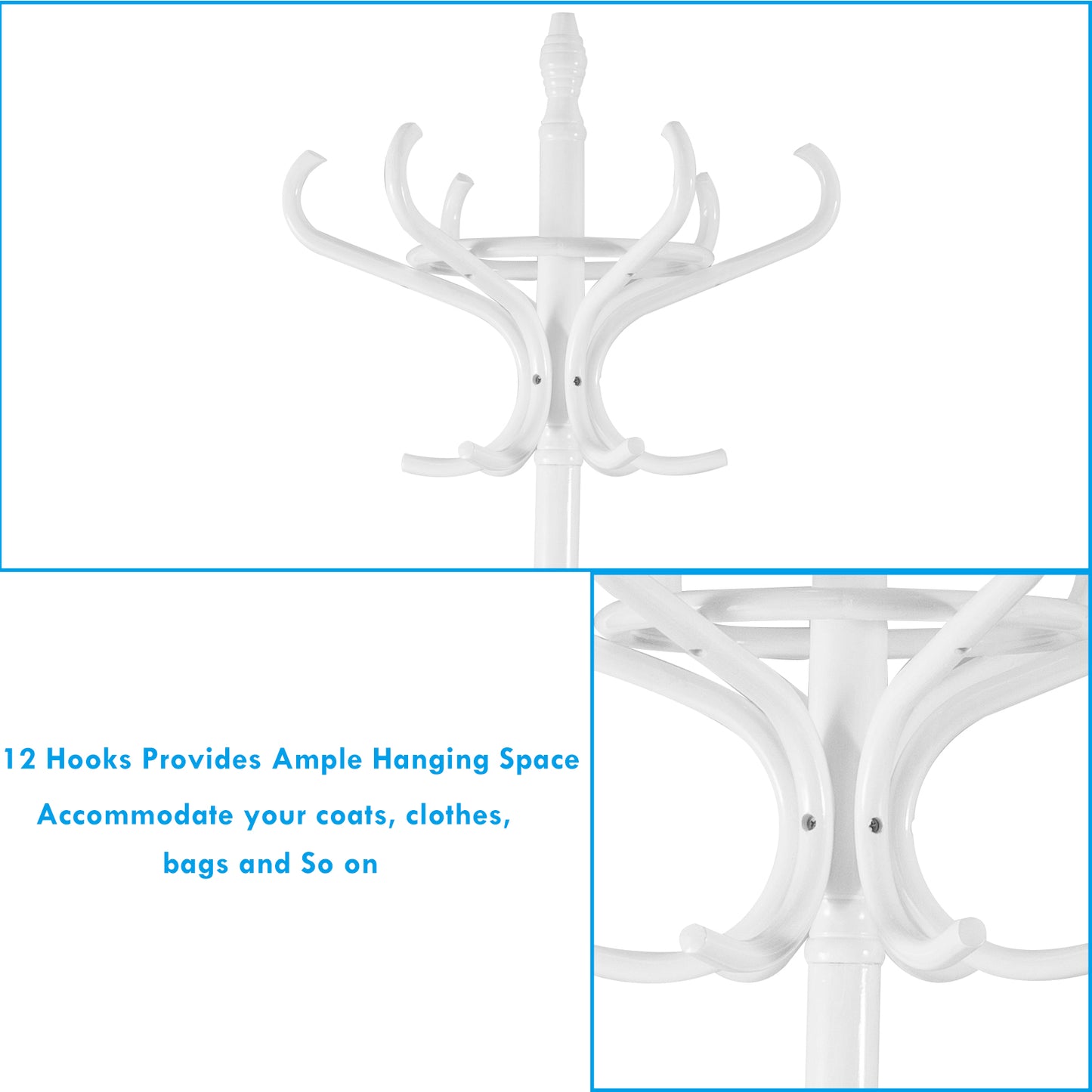 12 Hooks Wooden Stand Clothes Hat Bag Hanger w/Umbrella