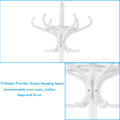 12 Hooks Wooden Stand Clothes Hat Bag Hanger w/Umbrella