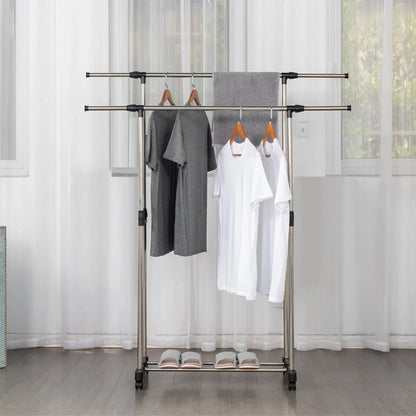 Adjustable Double Clothes Rack Stainless Steel