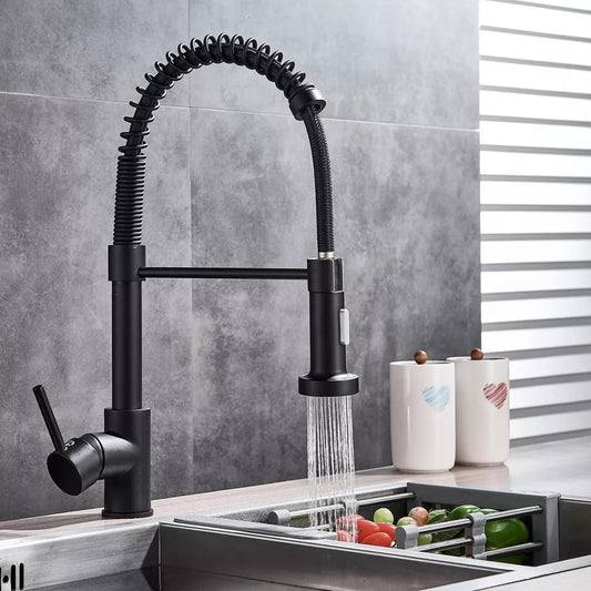 Black Pull Out Sink Taps 360° Swivel Sin