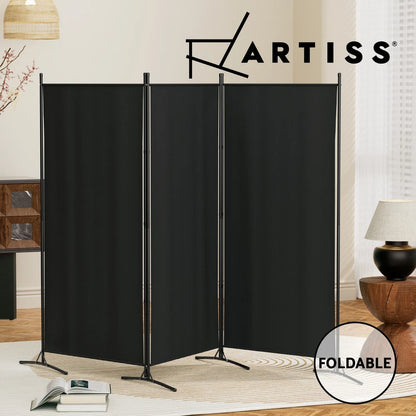 3 Panel Black Room Divider Screen 260 x 180cm Fabric
