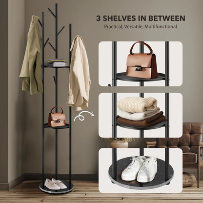 9 Hook Coat Rack Clothes Metal Tree Stand Hat Bag Hanger Holder Closet Black