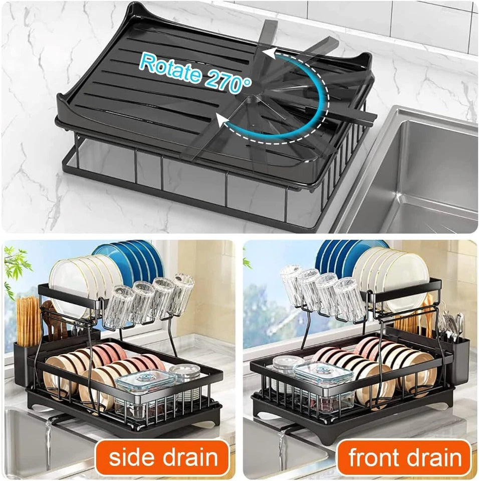 Dish Drying Rack with Cup Holder Tray Kitchen Organiser