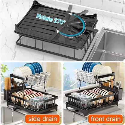 Dish Drying Rack with Cup Holder Tray Kitchen Organiser