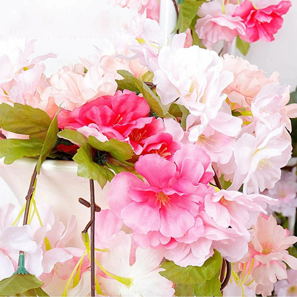 2.1M Artificial Silk Sakura Flowers Fake Vine Ivy